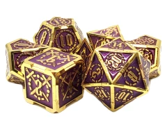 Old School 7 piece DnD RPG Metal Dice Set: Knight of the Round Table - Purple with Gold